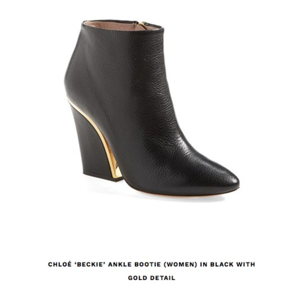 Black Leather Zip Up Ankle Style With Gold Trim "Beckie Bootie" ~ Chloe sz 38 - Picture 1 of 12